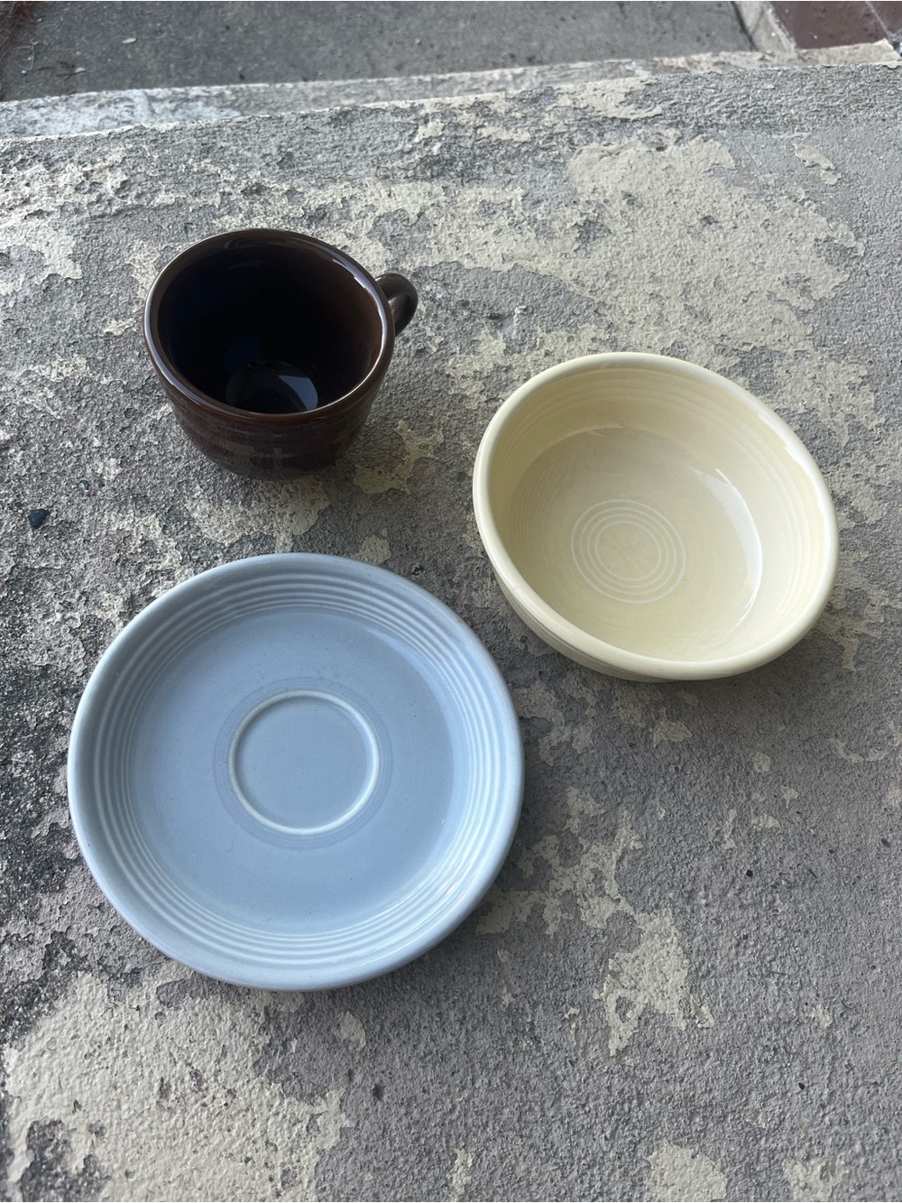 Like new Fiesta  Cup, Saucer and Bowl Set - Blue, Cream, Brown